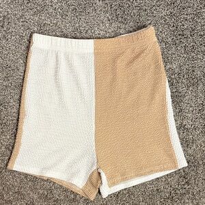 SHEIN High Waist Cream and Tan Shorts